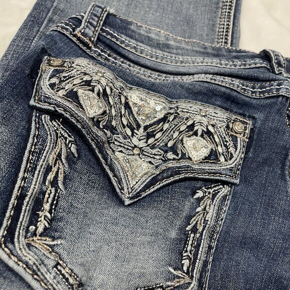 Grace in LA Easy Fit Bootcut Jeans 27 EB-61332 Western Y2k McBling Mid Rise Blue - Picture 9 of 9